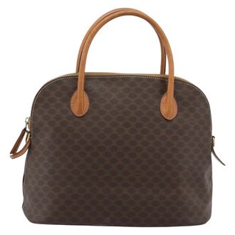 Celine Vintage Macadam Handbag Canvas Brown Canvas Handbag (Pre-Owned)