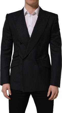 Dolce & Gabbana Mens Black Stripes Wool Double Breasted Jacket Silk Clothing