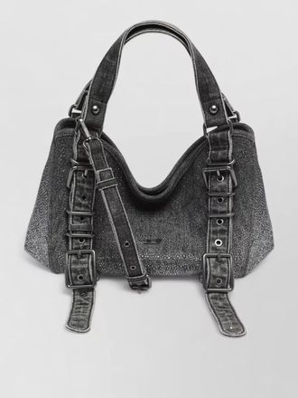 Diesel d-one small denim crystal-embellished shoulder bag