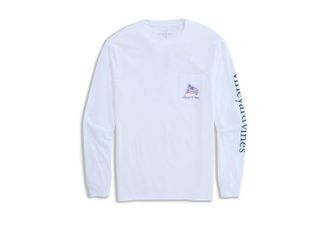 Vineyard Vines Painted Shining Sea Flag Long Sleeve T-Shirts Mens T Shirt White Cap : SM, Cotton