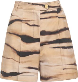 Elisabetta Franchi Korte Broeken, Dames, Bruin, M, Katoen, Drill Tiger Print Shorts