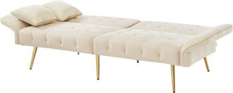 STILVORA Clic-clac 2 Plazas En Terciopelo Con Respaldo Ajustable, Patas De Metal Dorado Y Brazos Multi-posiciones, Beige
