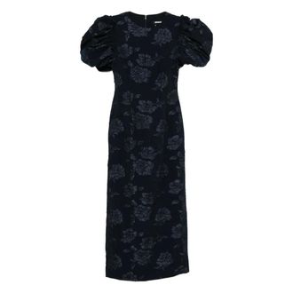 Rotate ROTATE Birger Christensen, Midi Dresses, female, Blue, Size: XS Jacquard Puff Maxi Dress