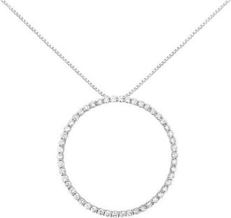 House of Brilliance Silver 4 cttw Prong Set, Round-Cut Diamond Open Circle Hoop 18 Pendant Necklace in White at Nordstrom