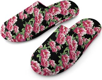 Generic Blooming Peony Flower Mens Cozy Memory Foam Slippers Warm Cotton House Shoes Comfy Slipper for Indoor Outdoor