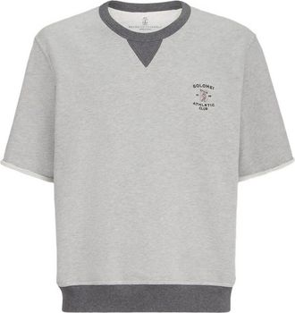 Brunello Cucinelli Cotton French Terry Short Sleeve Sweatshirt With Embroidery