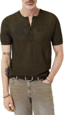 John Varvatos Cabras Wool Short Sleeve Henley Sweater in Moss at Nordstrom, Size Xx-Large