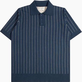 Far Afield Mens Far Afield Benny Knitted Pinstripe Polo - Navy - Size: 42/Regular