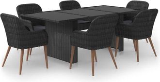 vidaXL Juego De Comedor Para Jard&iacute;n 7 Piezas Rat&aacute;n Sint&eacute;tico Negro Vidaxl