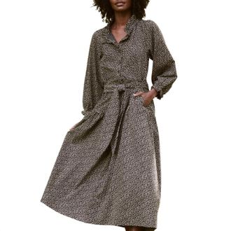 The Great. Womens The Venetian Dress In Black Laurel Leaf Print