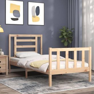 Berkfield Home Beautiful Bed Frame with Headboard Single Solid Wood in Natural