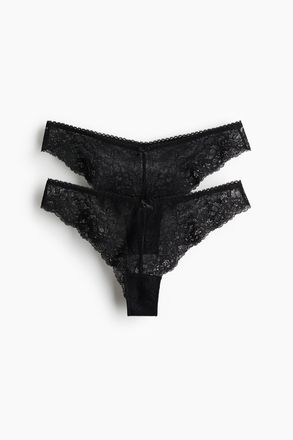 H&M 2er-Pack Brazil Slips aus Spitze - Schwarz