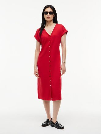 Tommy Hilfiger Womens Gold-Button Interlock Midi Dress - Red - XXL