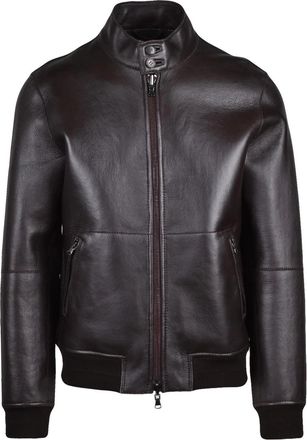 Freaky Nation Brown Leather Jacket With Wool-Lined Interior And Zip Closure