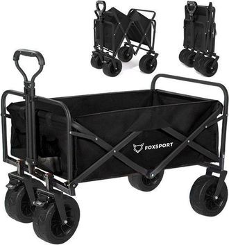 OEM Foxsport Carro Plegable De Mano - Carro De Jard&iacute;n - Grandes Ruedas - Mango Ajustable - Carga 100 Kg (90x47x57 Cm) - Negro