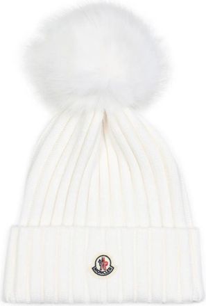 Moncler Virgin Wool Hat in Natural Color - female - Moncler - Accessories - White - ONE SIZE - Accessories