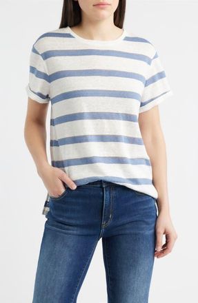 Kobi Halperin Kendall Stripe Linen T-Shirt in Blue/Ivory at Nordstrom, Size Xx-Large