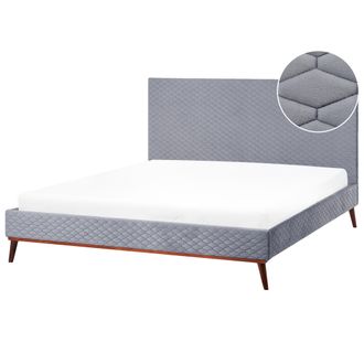 Beliani Cama Con Somier De Terciopelo Gris Claro Madera Oscura 180 X 200 Cm Acolchado Bayonne