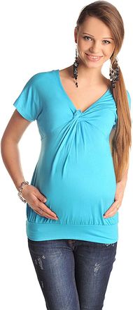 Purpless Maternity V Neck Twist Knot Front Pregnancy Top Blouse for Pregnant Women 6065 (14, Sky Blue)