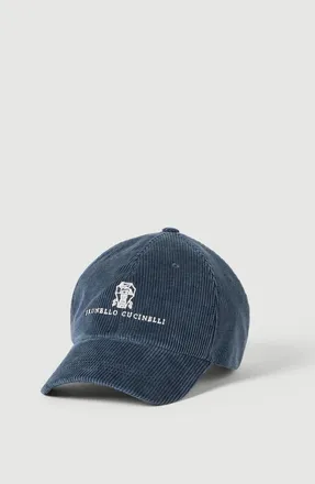 Brunello Cucinelli Comfort cotton and cashmere corduroy baseball cap with embroidered logo in Blue at Nordstrom, Size Xx-Large