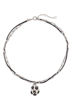 Tory Burch Curiosity Freshwater Pearl Pendant Necklace in Tory Silver /Black at Nordstrom
