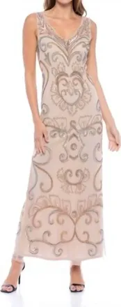 Marina Rossini Womens Beaded Evening Gown Dress In Taupe
