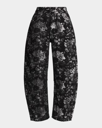 Essentiel KO Foil Floral Jacquard Barrel-Leg Jeans