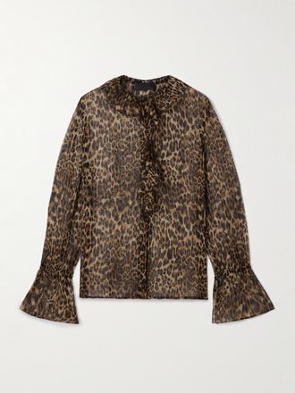 Nili Lotan Blusa In Crepon Di Misto Seta Leopardato Metallizzato Con Ruches Cecily - Stampa animalier