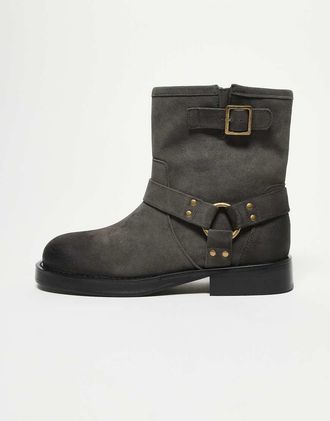 Asos Stivaletti Chelsea grigi effetto invecchiato con dettagli in metallo dorati-Grigio