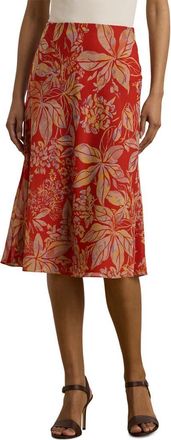 Lauren Ralph Lauren Crinkle Floral Georgette Midi Skirt in Red Multi at Nordstrom, Size 10