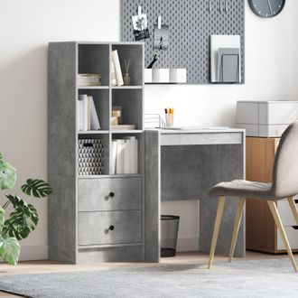 Berkfield Home Desk with Storage Concrete Grey Engineered Wood