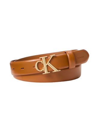 Calvin Klein Lederg&uuml;rtel CALVIN KLEIN ROUND CK BUCKLE 30MM BELT SMOOTH, Damen, Gr. 11,5, argan oil, antique light gold, Web, Rindsleder, unifarben, G&uuml;rtel Lederg&uuml;r