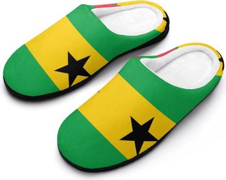 Generic Flag of S&atilde;o Tom&eacute; And Pr&iacute;ncipe Slippers Men Winter Warm Cotton Anti-Slip Indoor Slip-Ons House Shoes