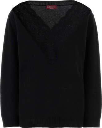 Gucci Black Lace V Neck Sweater