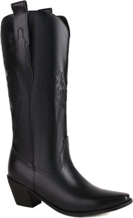 Generic Womens Embroidered Western Knee High Boots Pointed Toe Chunky Heel Cowboy Boots Slip On Boots for Country Concert Rodeo Casual Outings,Black,7.5 UK