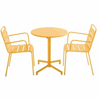 Oviala Conjunto de mesa de jard&iacute;n y 2 sillones en metal amarillo