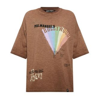 Palm Angels T-shirt in Cotone con Stampa - - Tops - Uomo - Marrone - L