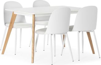 HOMN Juego de mesa 120x80 cm y 4 sillas de comedor color blanco