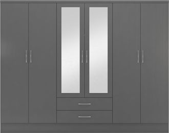Seconique NEVADA 6 DOOR 2 DRAWER WARDROBE - 3D EFFECT GREY - SECONIQUE | TJ Hughes