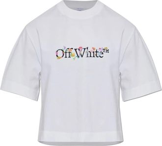 Off-white Embroidered Flowers Boxy Logo T-Shirt - Dames - T-shirts - Wit - S - Katoen - Tops