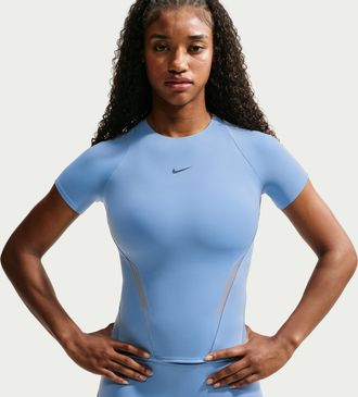 Nike Womens Universa Mesh Short-Sleeve Top in Blue | IM9945-486