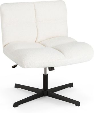 Costway Costway Silla Tocador Con Patas Cruzadas, Silla Escritorio Giratorio Con Ajuste De Altura Y Respaldo, Silla De Oficina Sin Reposabrazos Con Piel De Im