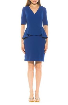 Alexia Admor Atlas V-Neck Sheath Midi Dress in Denim Blue at Nordstrom Rack, Size Medium