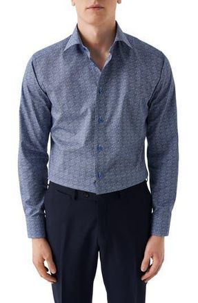 Eton Slim Fit Micro Paisley Cotton Twill Dress Shirt in Blue at Nordstrom Rack, Size 15