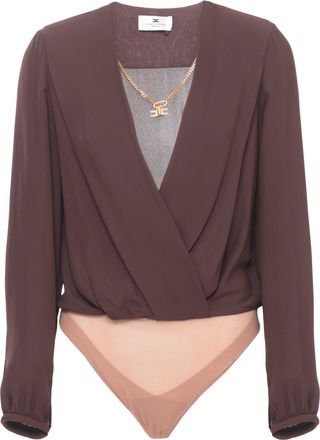 Elisabetta Franchi Brown Chain Detail Viscose Bodysuit