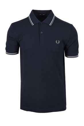 Fred Perry Mens Twin Tipped Polo Dark Airforce/Lilac/Bayleaf - Navy Cotton - Size Large