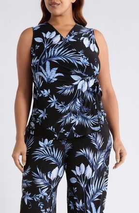 Anne Klein Print Sleeveless Wrap Top in Anne Black Multi at Nordstrom, Size 3X