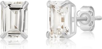 MAX + STONE 14k White Gold Solitaire Emerald-Cut Gemstone Stud Earrings (7x5mm)