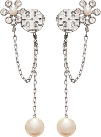 Tory Burch Kira Faux Pearl Chain Linear Earrings in Tory Silver/cream at Nordstrom