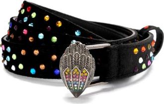 Kurt Geiger Crystal Stud Velvet Belt in Classic Rainbow at Nordstrom, Size Medium